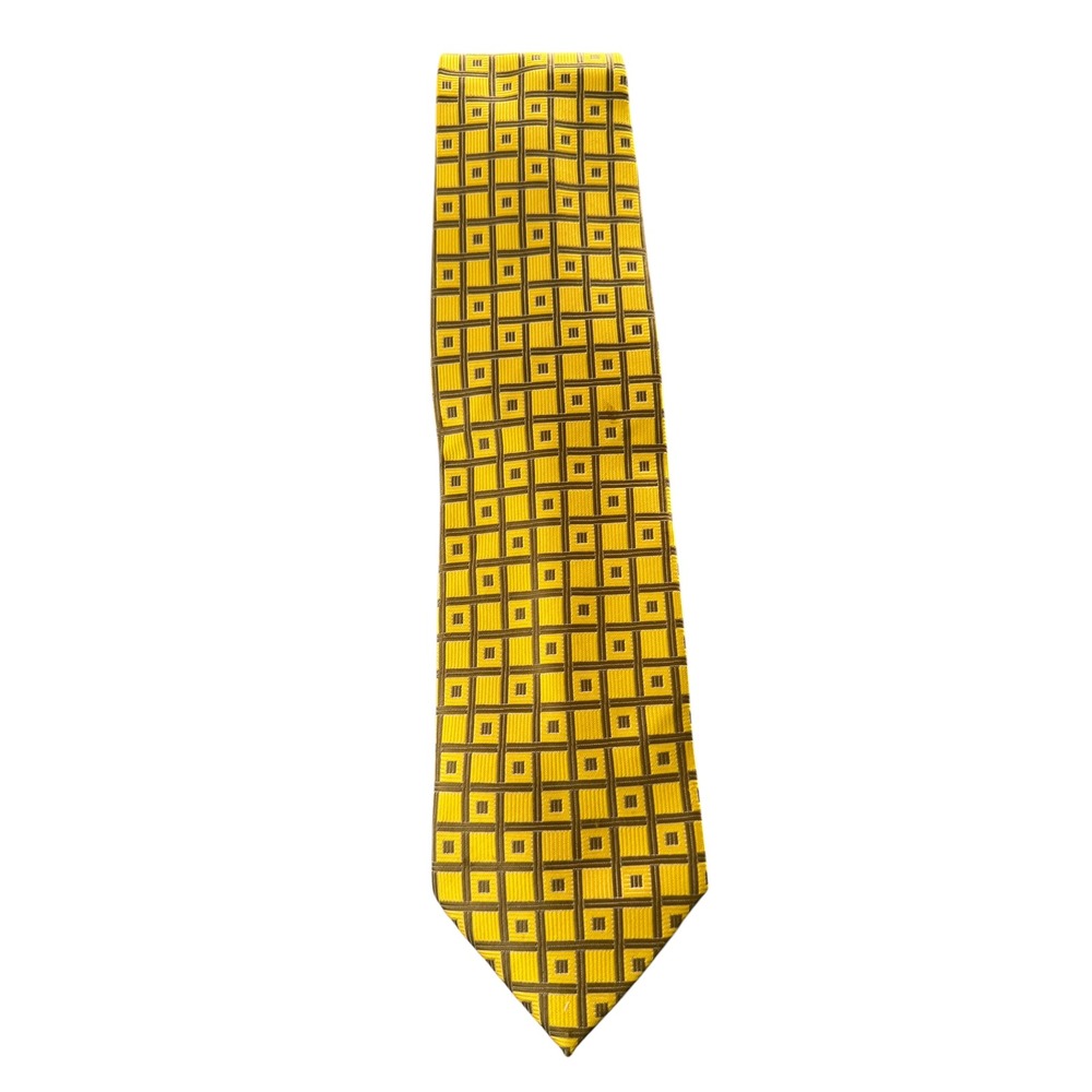 San Marino Italy New York Mens Yellow Geometric Square Pattern Polyester Tie